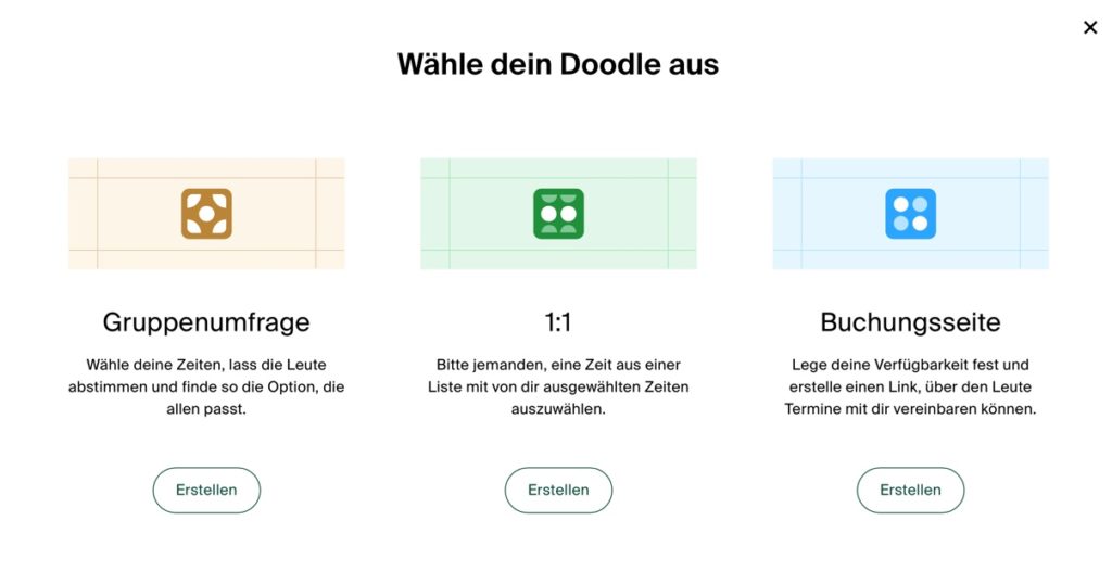 Die Optionen von Doodle werden auf dem Foto gezeigt. 